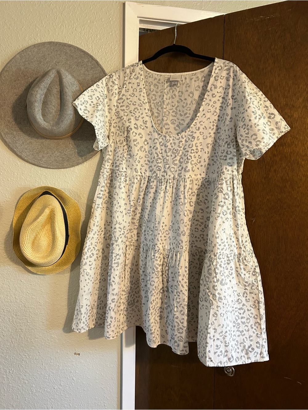 Ivory Tiered Dress with Gray Leopard Print